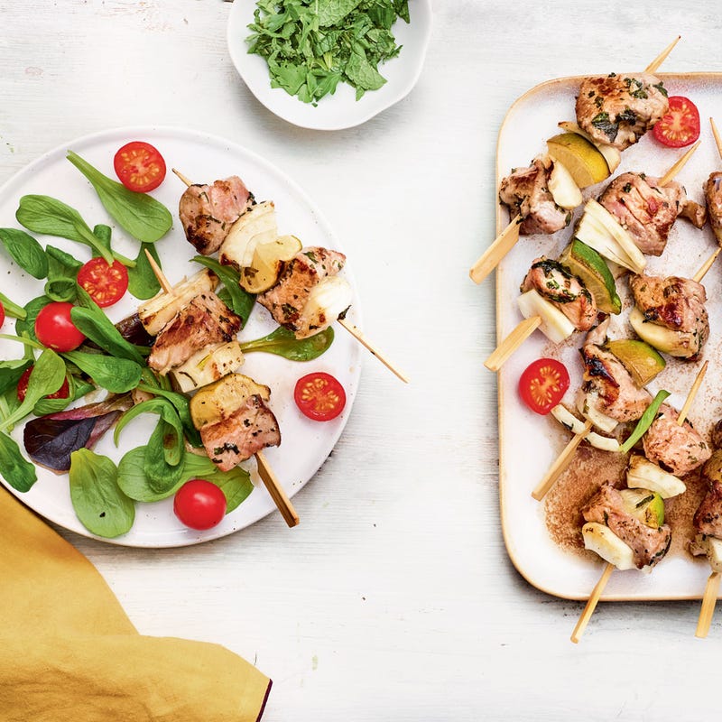 Brochettes de veau, fenouil et citron vert