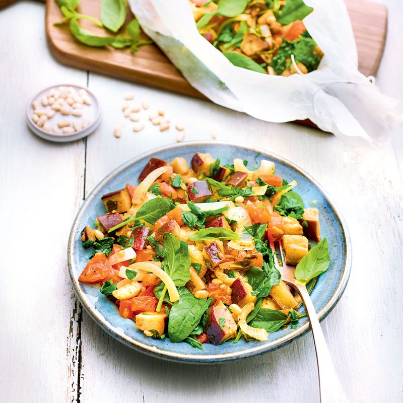 Papillotes gourmandes aubergines et pignons