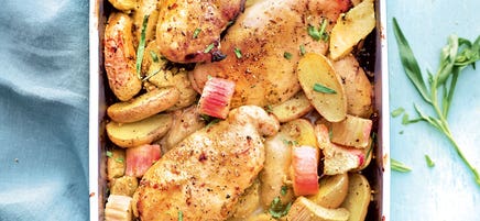 Poulet rôti a la rhubarbe et grenailles