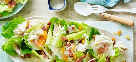 Chicken Caesar with fava bean croutons