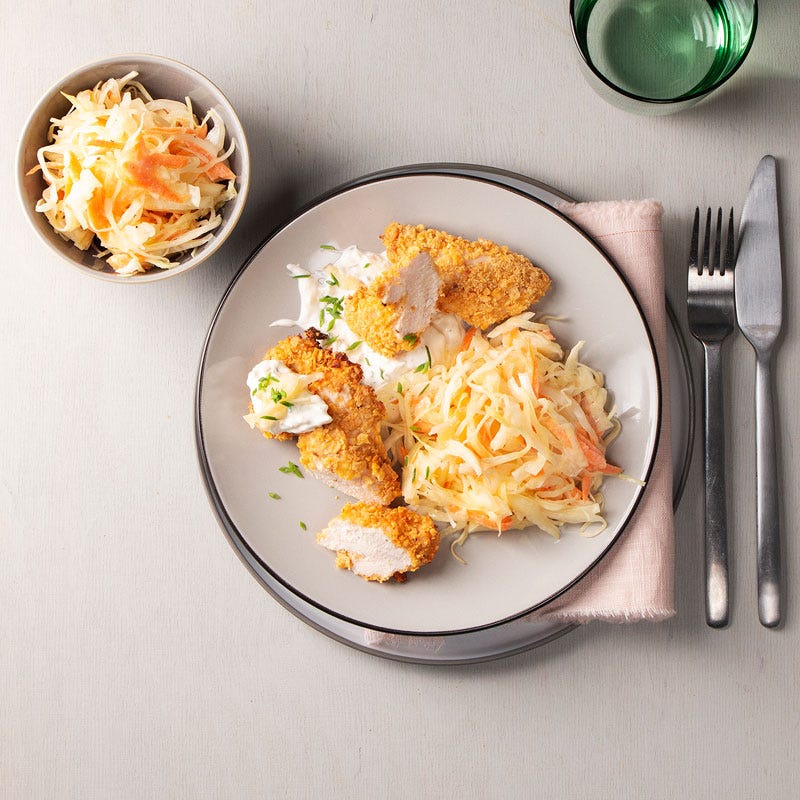 Chicken-Nuggets mit Krautsalat und Apfelquark