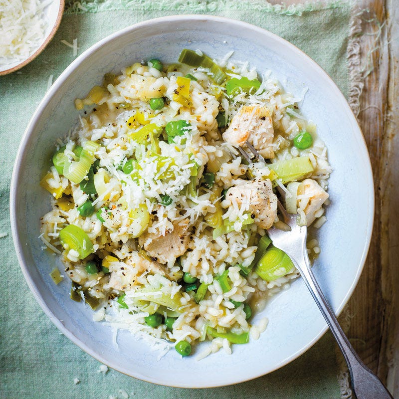 Hähnchen-Lauch-Risotto mit Parmesan