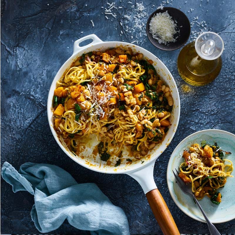 ViktVäktarna - Spaghetti med butternutpumpa, svartkål och vita bönor