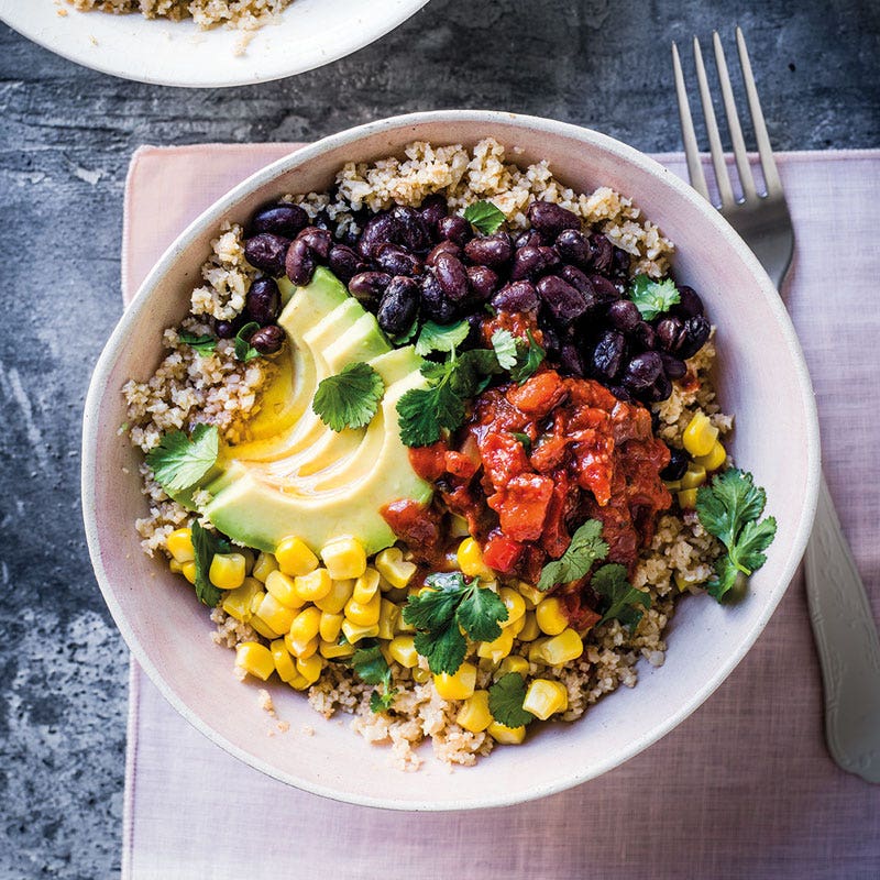 Burrito-Bowl mit Blumenkohlreis