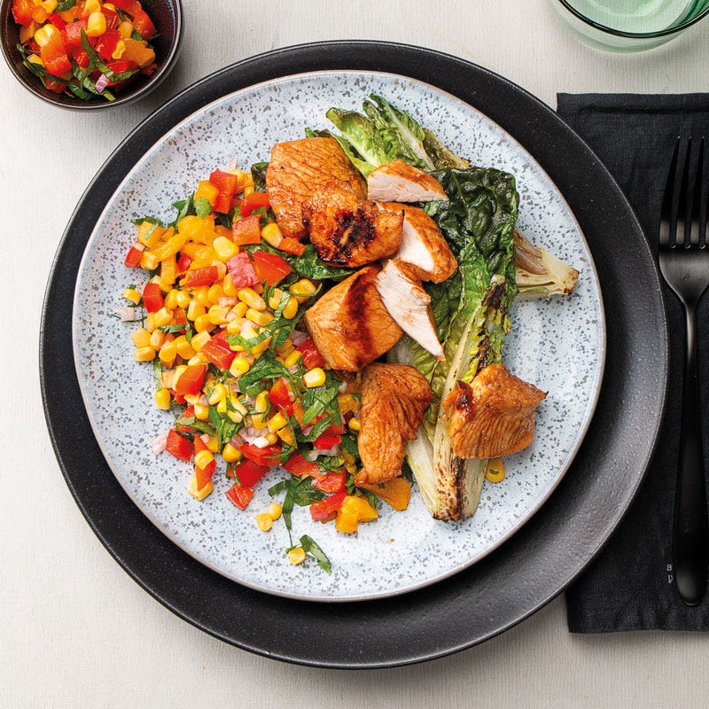 Honigpute mit gebratenem Romana und Paprika-Mais-Salsa