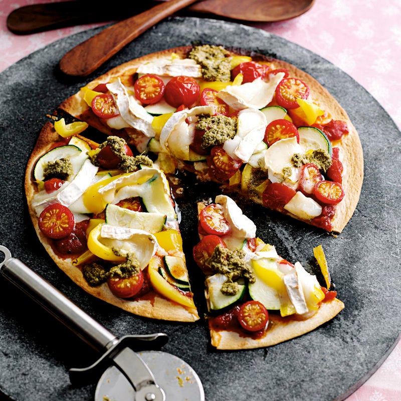 Gemüse-Tortilla-Pizza mit Ziegenkäse