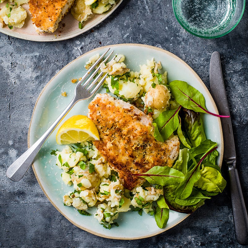 ViktVäktarna - Pankopanerad citronkalkon med krossad potatis