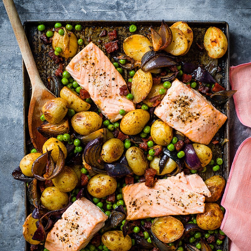 ViktVäktarna - Rostad lax med ärtor, potatis och chorizo