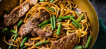 Wok med ryggbiff och haricots verts