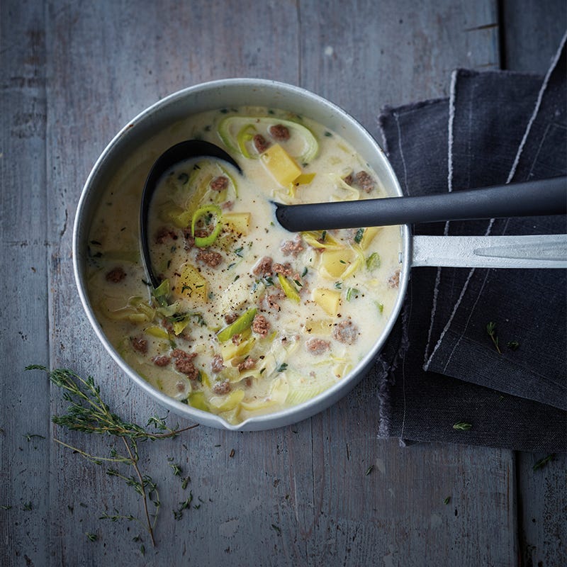 Photo de Potage de poireaux, fromage et filet américain prise par WW