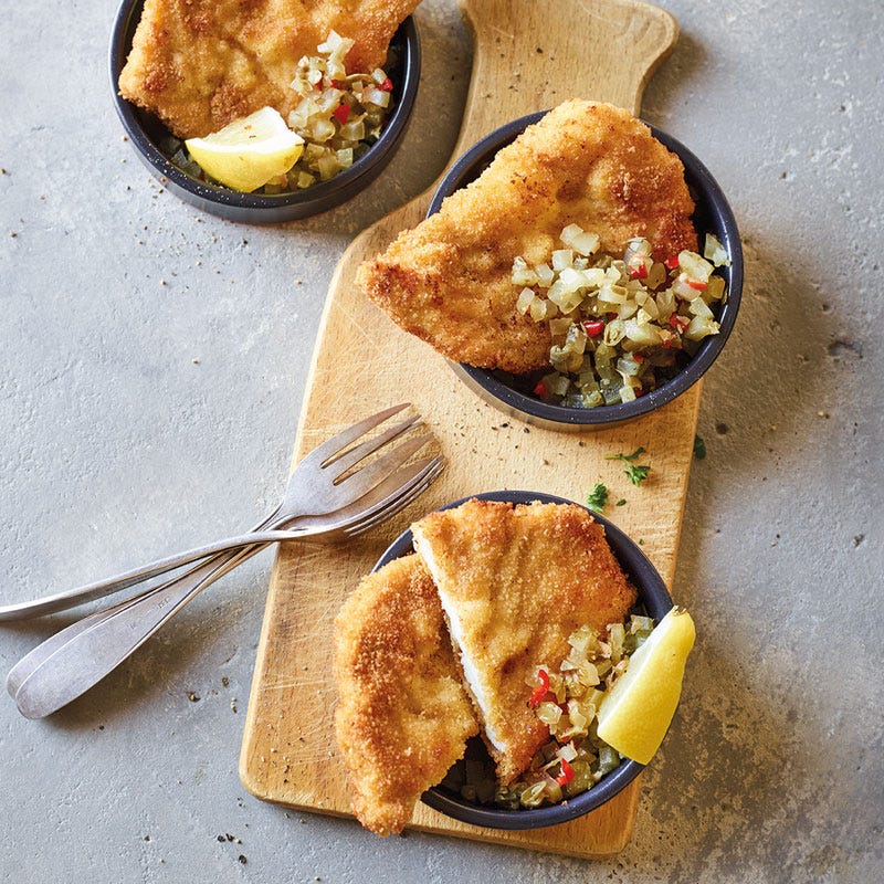 Mini-Schnitzel mit scharfem Gurkenrelish