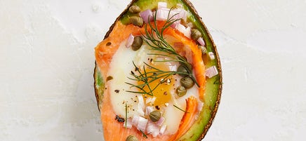Avocado baked eggs with smoked salmon