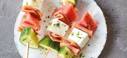 Fruchtige Feta-Schinken-Spiesse