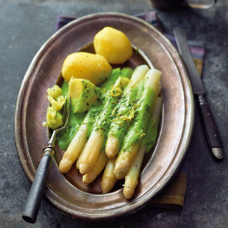 Spargel mit Erbsen-Zitronen-Sauce
