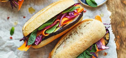 Griddled aubergine bánh mì