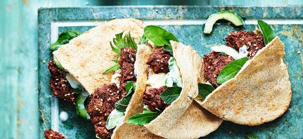 Beetroot falafel pittas