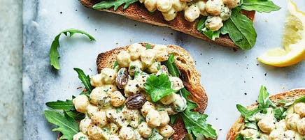 Coronation chickpea open sandwich