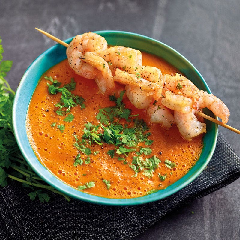 Karotten-Curry-Suppe mit Garnelen