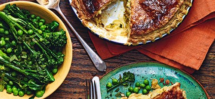 Cheese & onion pie with minted greens