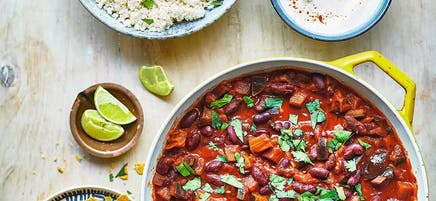 Smoky aubergine chilli with cauliflower rice