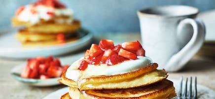 Butter bean pancakes with fresh strawberries