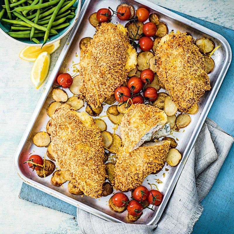Chicken kiev traybake