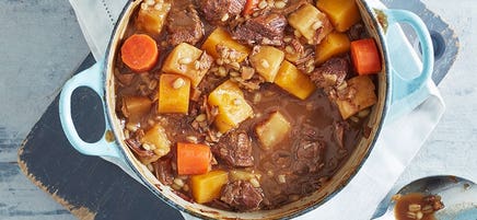 Beef, root vegetable and barley casserole