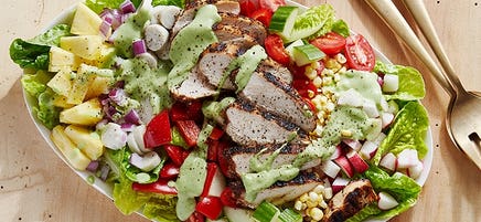 Chicken cobb salad with creamy avocado dressing