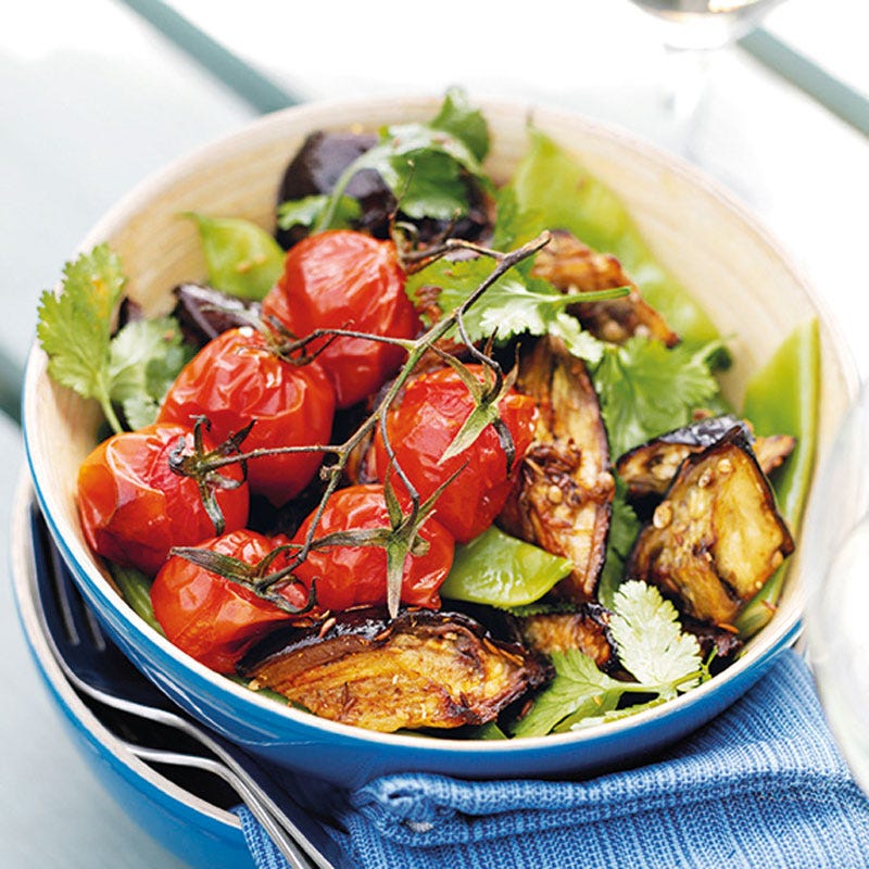 Warmer Tomaten-Auberginensalat