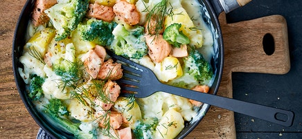 Aardappelpannetje met zalm