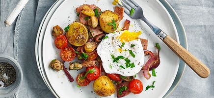 Breakfast hash with poached eggs