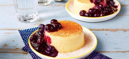 Corn Panna Cotta with Fresh Blueberry Sauce