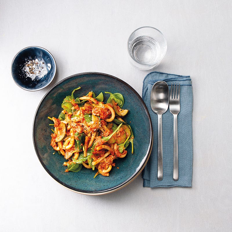 Foto van Éénpanspasta met tonijn, spinazie en tomaat door WW