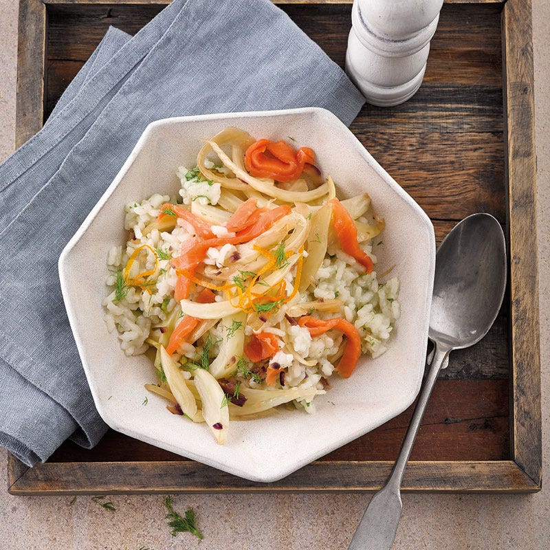 Fenchelrisotto mit Räucherlachs