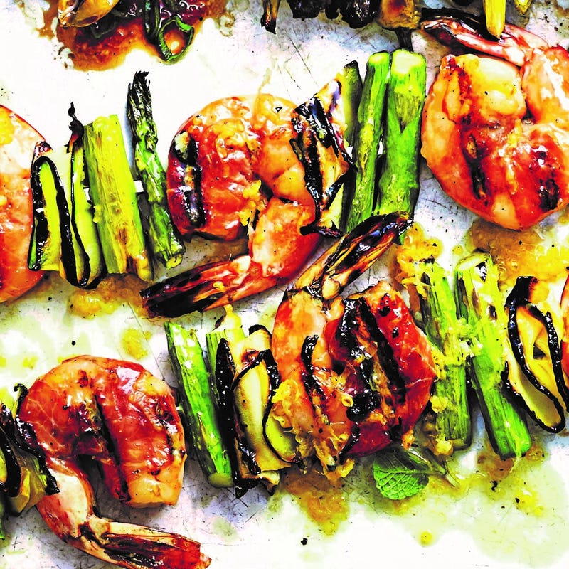 Photo of Prosciutto-wrapped prawn kebabs by WW