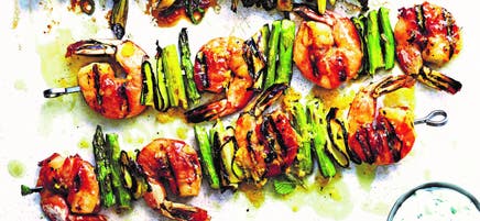 Prosciutto-wrapped prawn kebabs