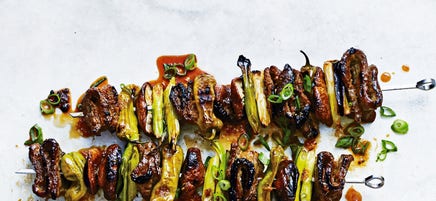 Beef steak & padron pepper skewers