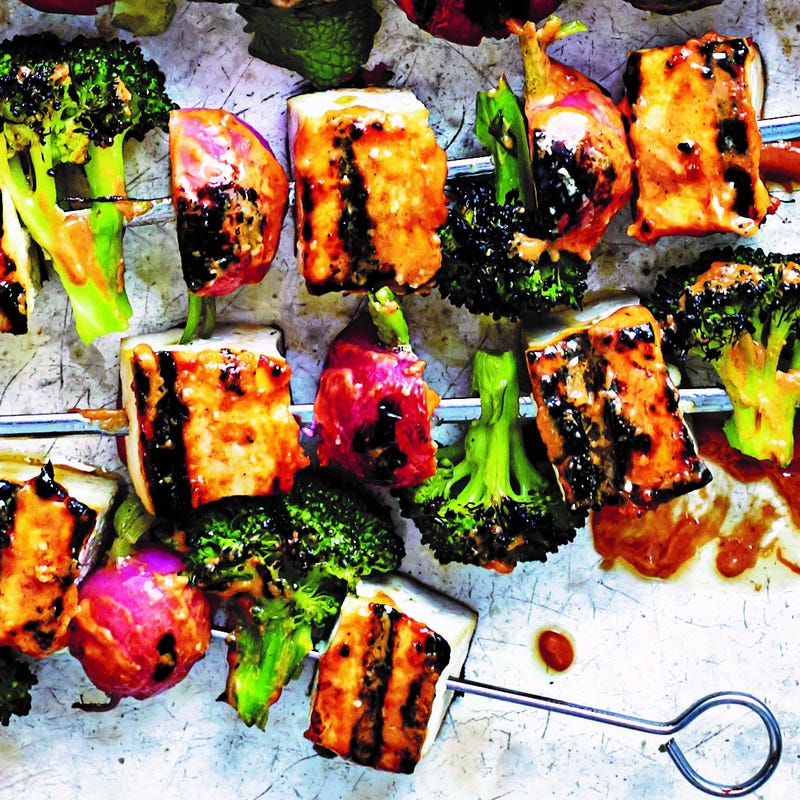 Photo of Tofu veggie kebabs with peanut-sriracha sauce by WW