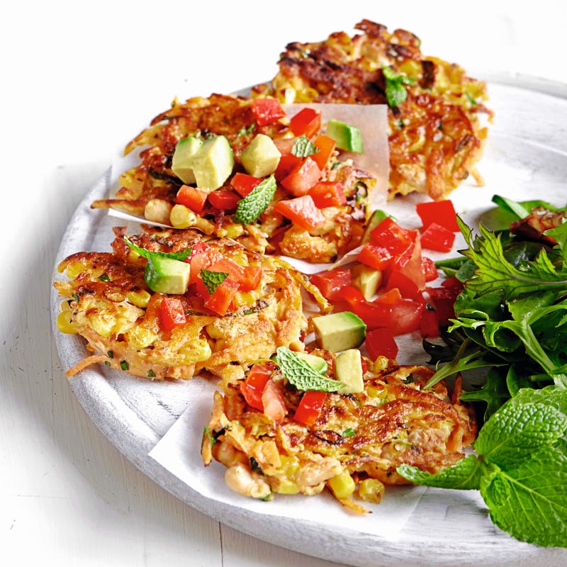 Photo of White bean, corn & herb fritters with red pepper salsa by WW