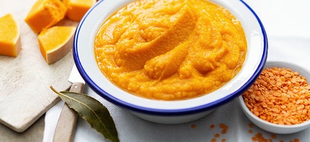 Butternut et lentilles corail en purée