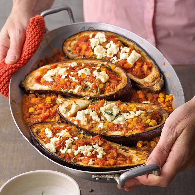 Geschmorte Auberginen mit Linsenfüllung Rezept | WW Deutschland Geschmorte Auberginen mit Linsenfüllung Rezept | WW Deutschland