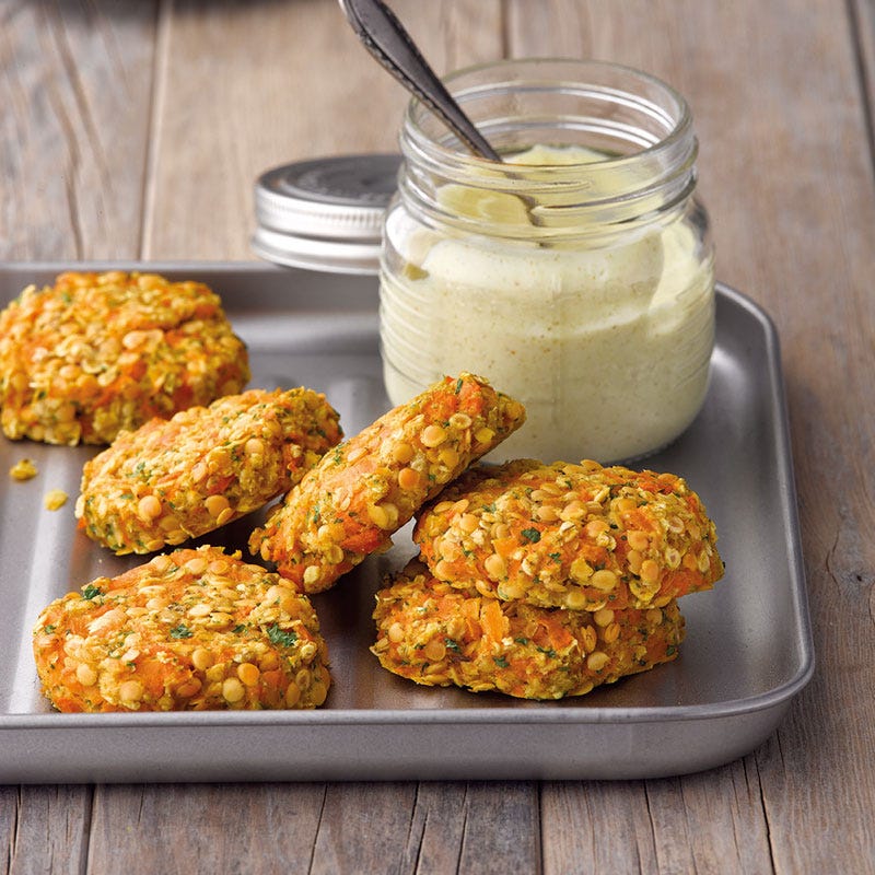 Karotten-Linsen-Taler mit Currydip