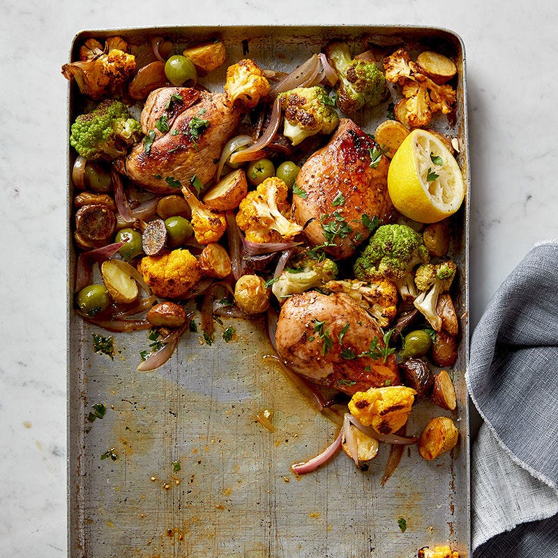 Photo of Garlic-Thyme Chicken with Cauliflower, Potatoes, and Olives by WW
