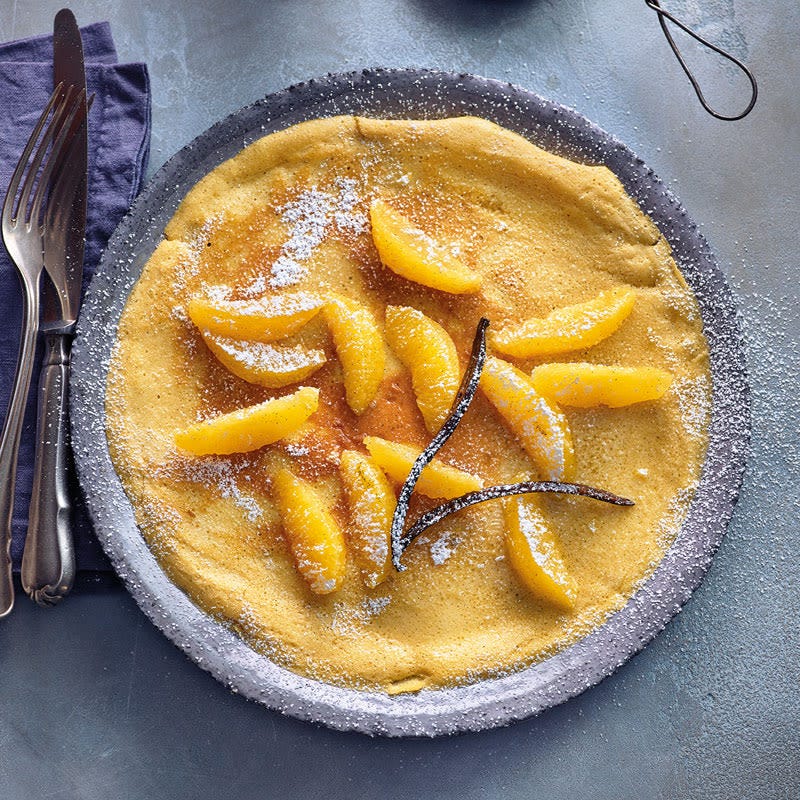 Orangen-Pfannkuchen mit Kichererbsenmehl