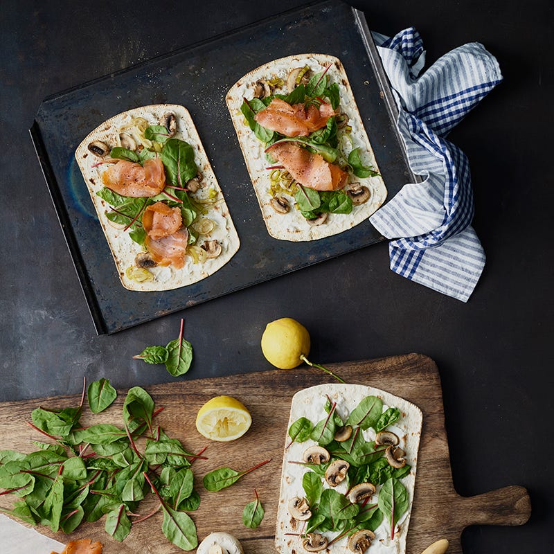 ViktVäktarna - Tunnbrödspizza med svamp och rökt lax