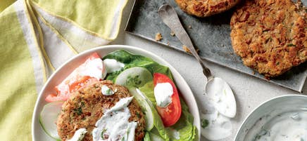 Bean Burger Salads with Creamy Cilantro-Lime Dressing