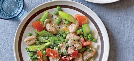 Gnocchi with Asparagus, Peas, and Tomatoes