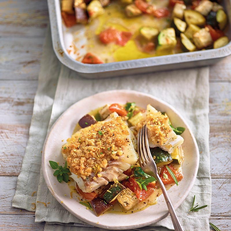 Foto van Kabeljauw met parmezaankorst en groenten uit de oven door WW
