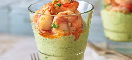 Pittige garnalen met avocadocrème