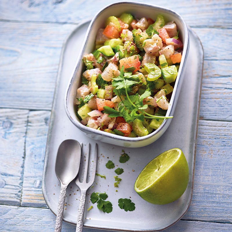 Foto van Ceviche van zeebaars en bleekselderij door WW